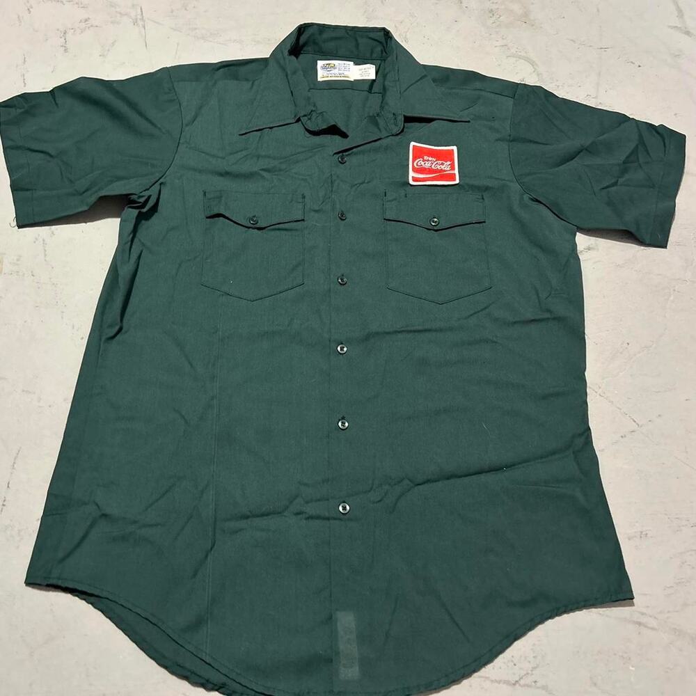 Coca cola employee work shirt 1960s large Size 16 1/2 100% Cotton USA Green